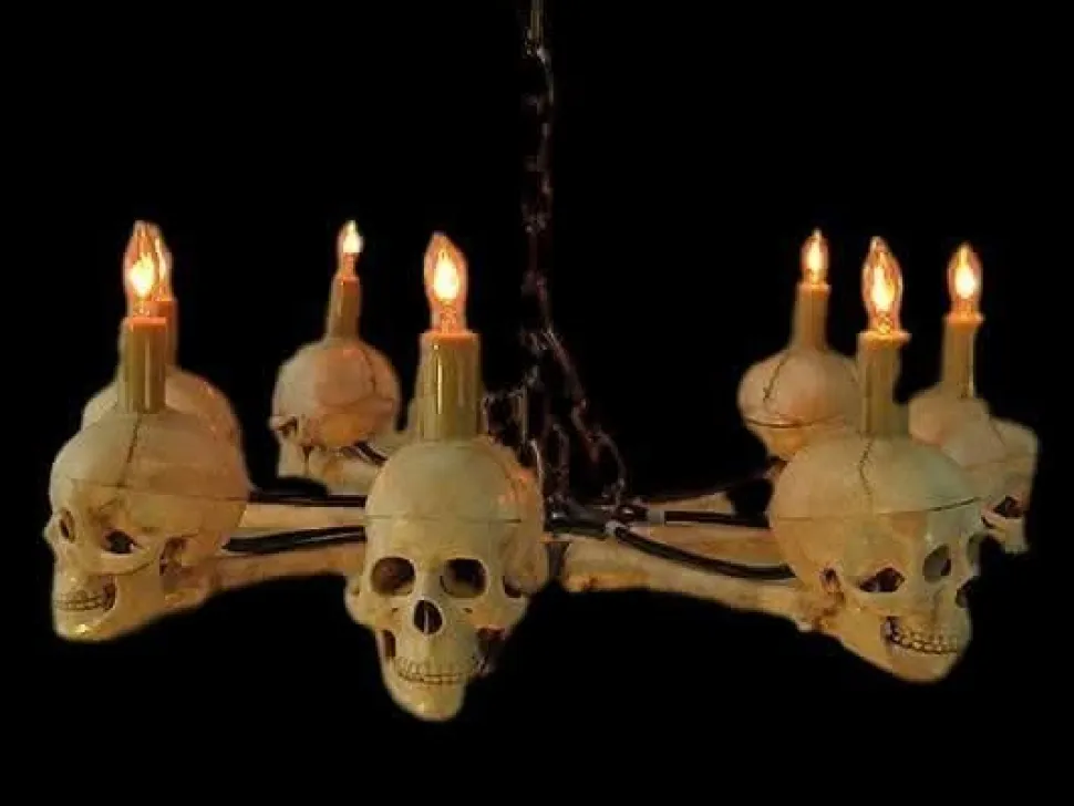 Wagon Wheel Skull Chandelier Haunted House Lighting