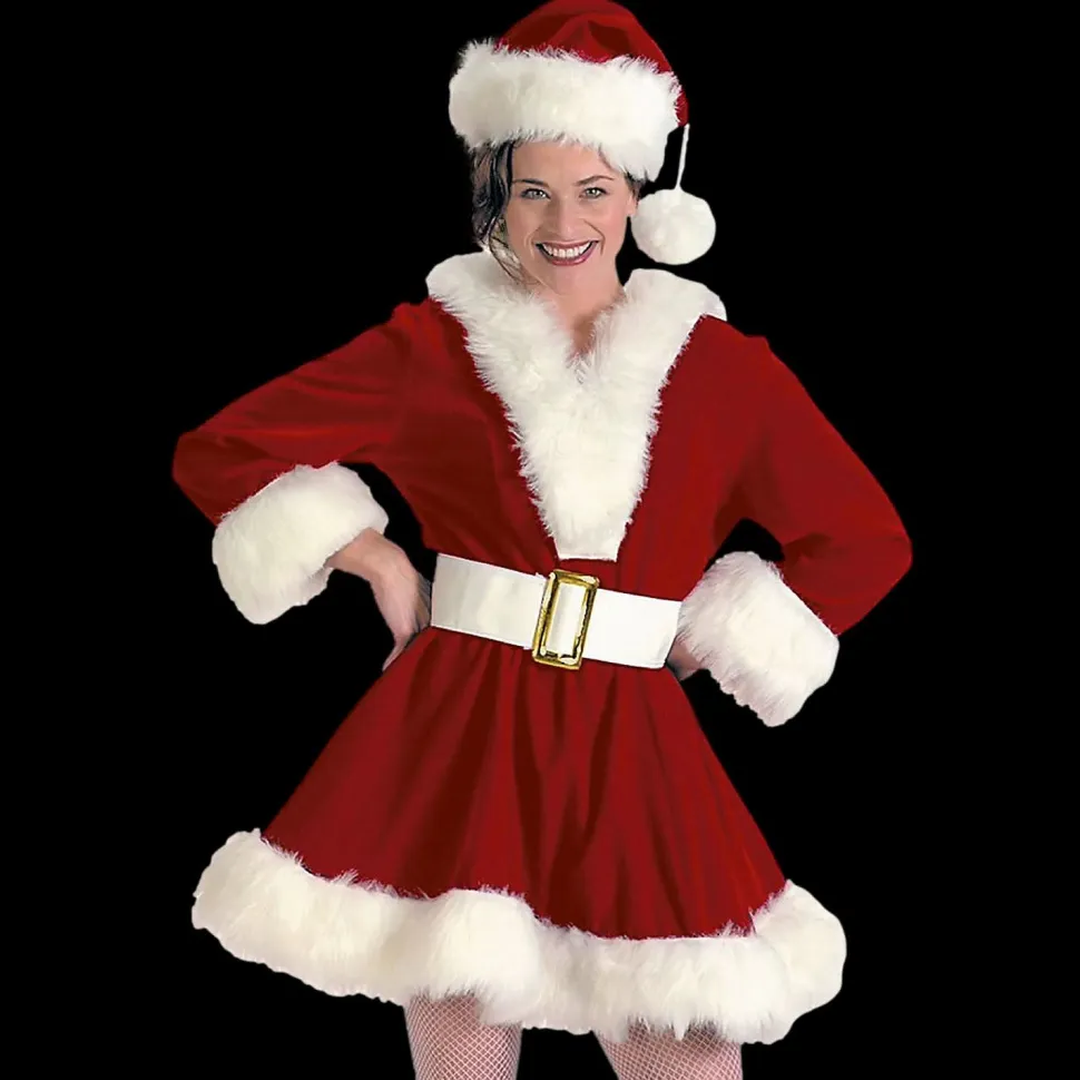Women’s Burgundy Velvet Perky Pixie Mrs. Clause Dress Costume